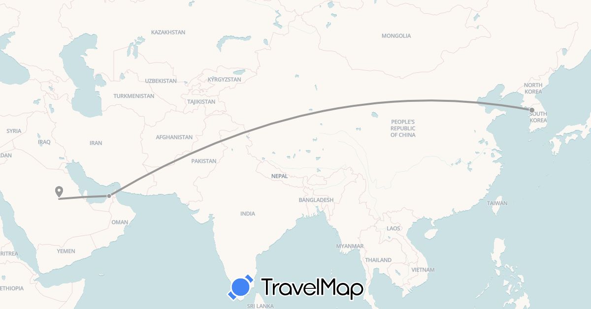 TravelMap itinerary: driving, plane in United Arab Emirates, South Korea, Saudi Arabia (Asia)